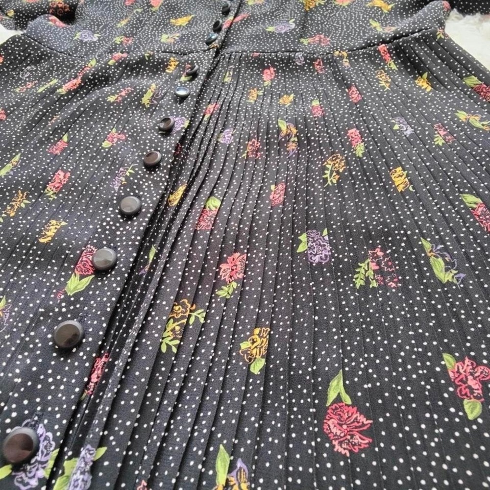 Vtg Liz Claiborne Babydoll Maxi‎ Dress Black Polka Dot Ditsy Floral Whimsigoth 8 - Picture 4 of 8